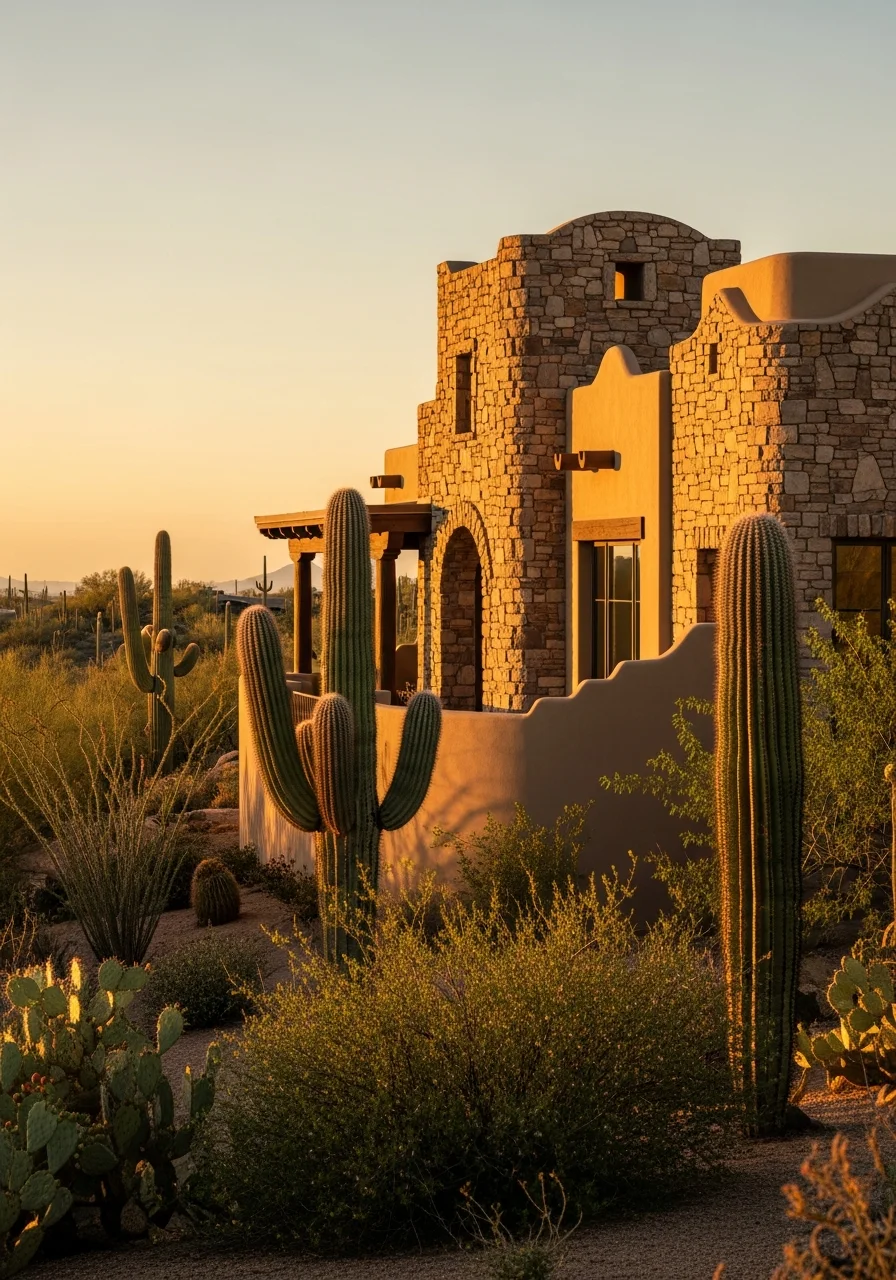 Close-up of a Cave Creek residential property showing natural landscaping and architectural detail against desert backdrop.
